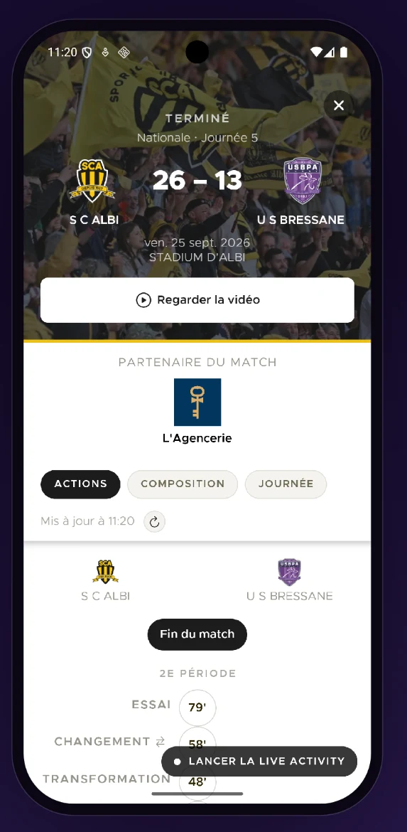 monapp.club app: SC Albi match score and live feed